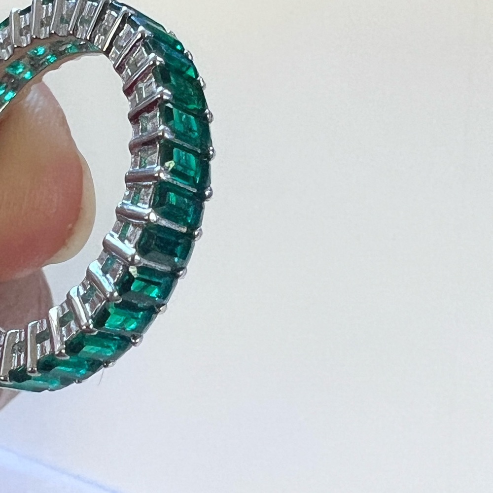 925 Silver Emerald Full Eternity Band | Emerald Cut Gemstone - Picture 6 of 6